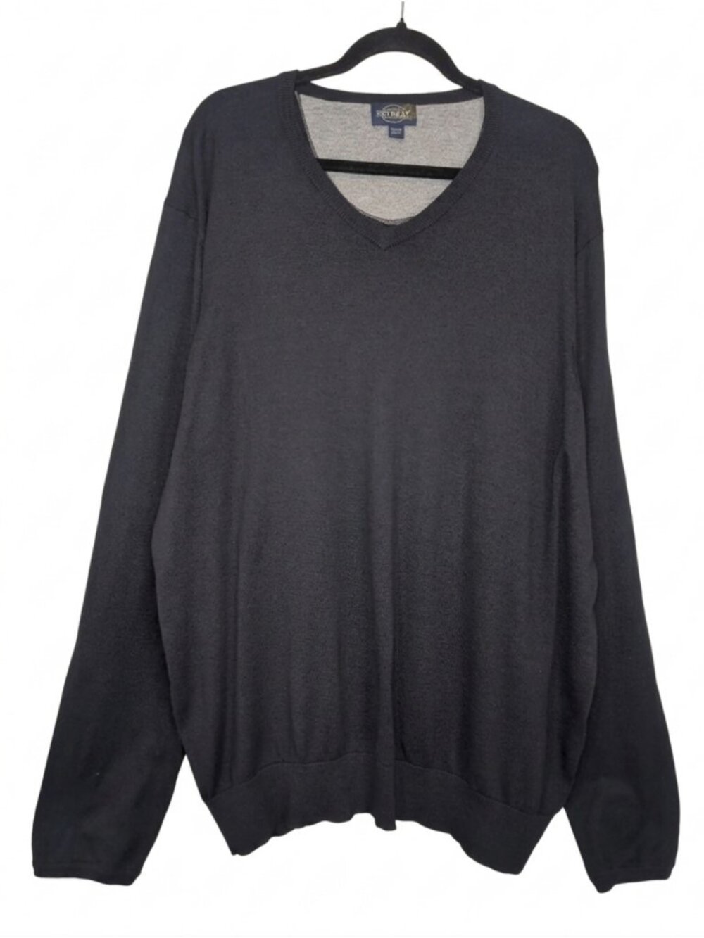 Retreat Mens 2XL Vneck Sweater Black Cotton Pullover Grey Elbow Patches